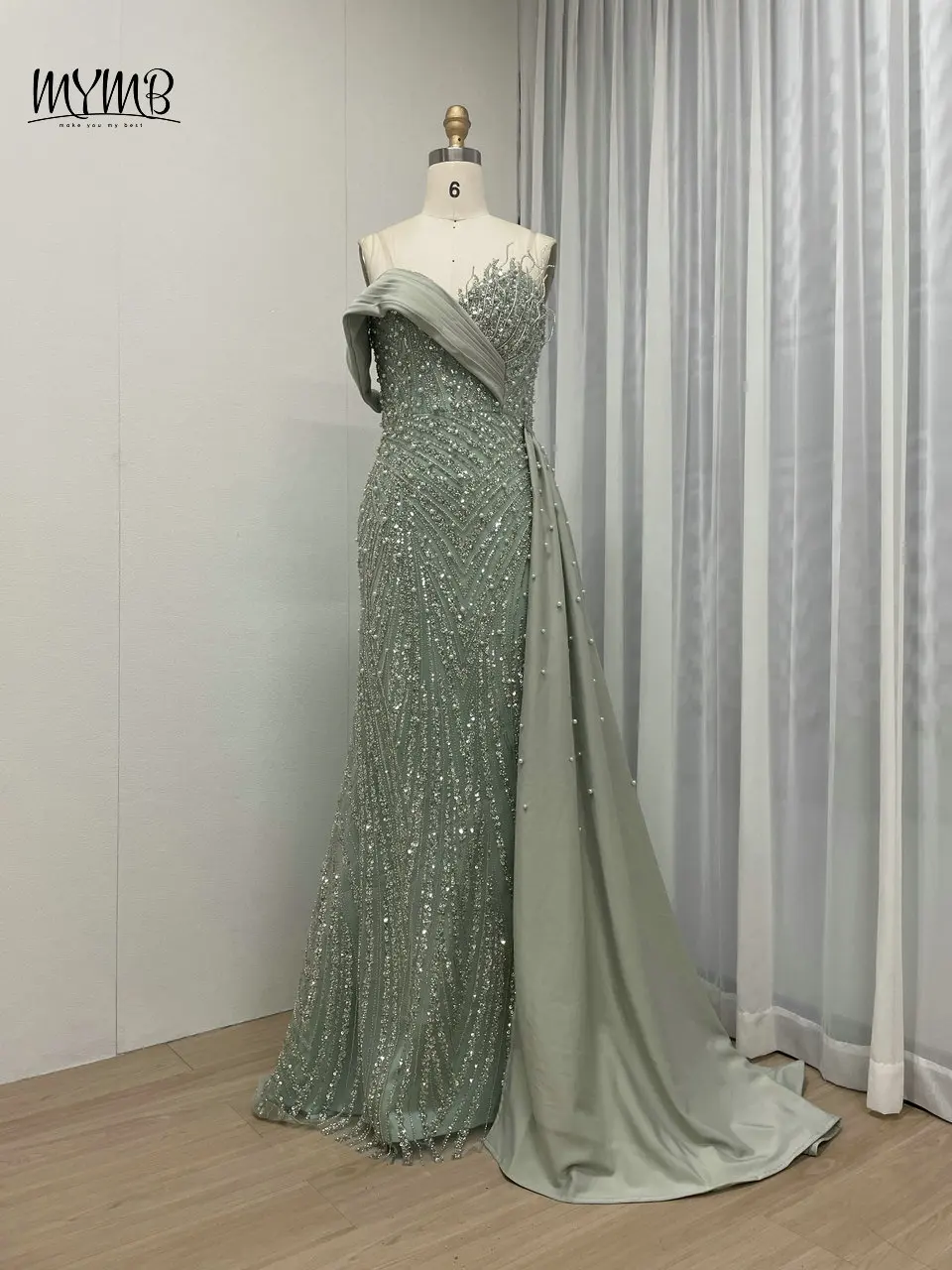 MYMB-Robe de Soirée Sans Bretelles avec Traîne pour Occasions Formelles, Sirène de Luxe Perlée, Dubaï