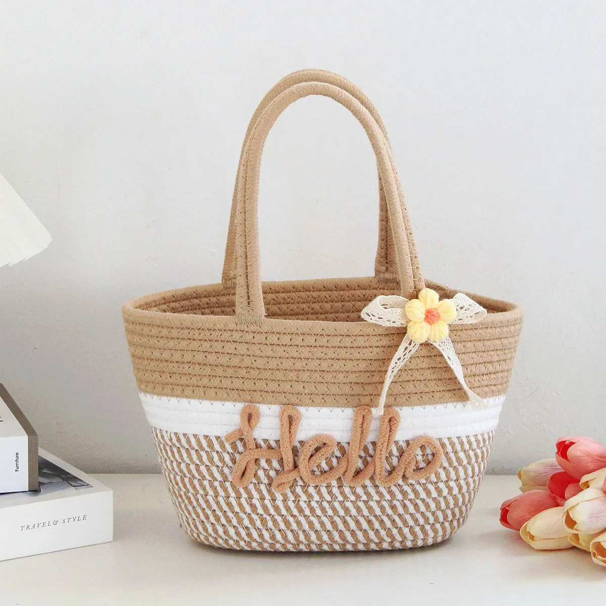 Personalized Braided Cotton Yarn Tote Bag, Customizable