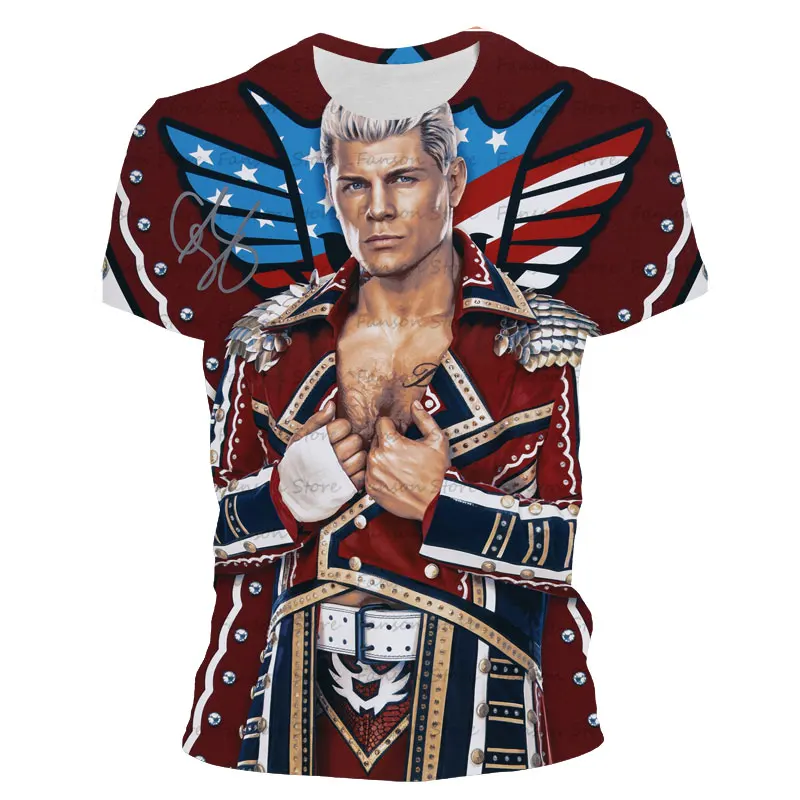 تي شيرت رجالي صيفي جديد مطبوع ثلاثي الأبعاد من كودي رودس تي شيرت برقبة دائرية ، ملابس علوية غير رسمية للشارع لمحبي المصارعة للأطفال