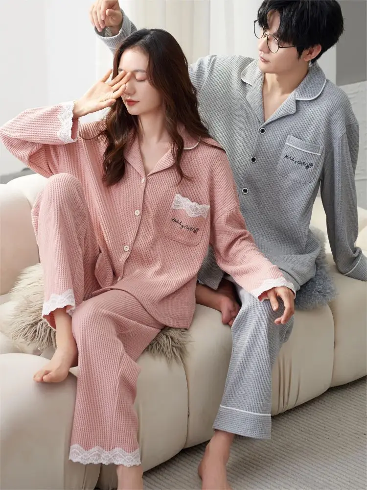 Couple Sleepwear Women\'s Winter Pajamas Cotton women Pyjama Satin Sexy pajama Woman Loungewear Set Underwear Men Nightie