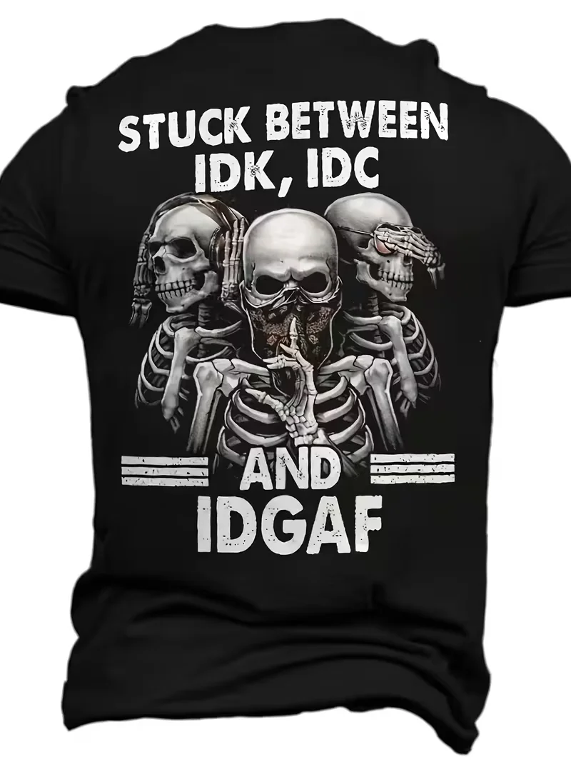 Men's Funny Skull Graphic Print T‑Shirt 100% Cotton Short Sleeve O‑Neck Tee 