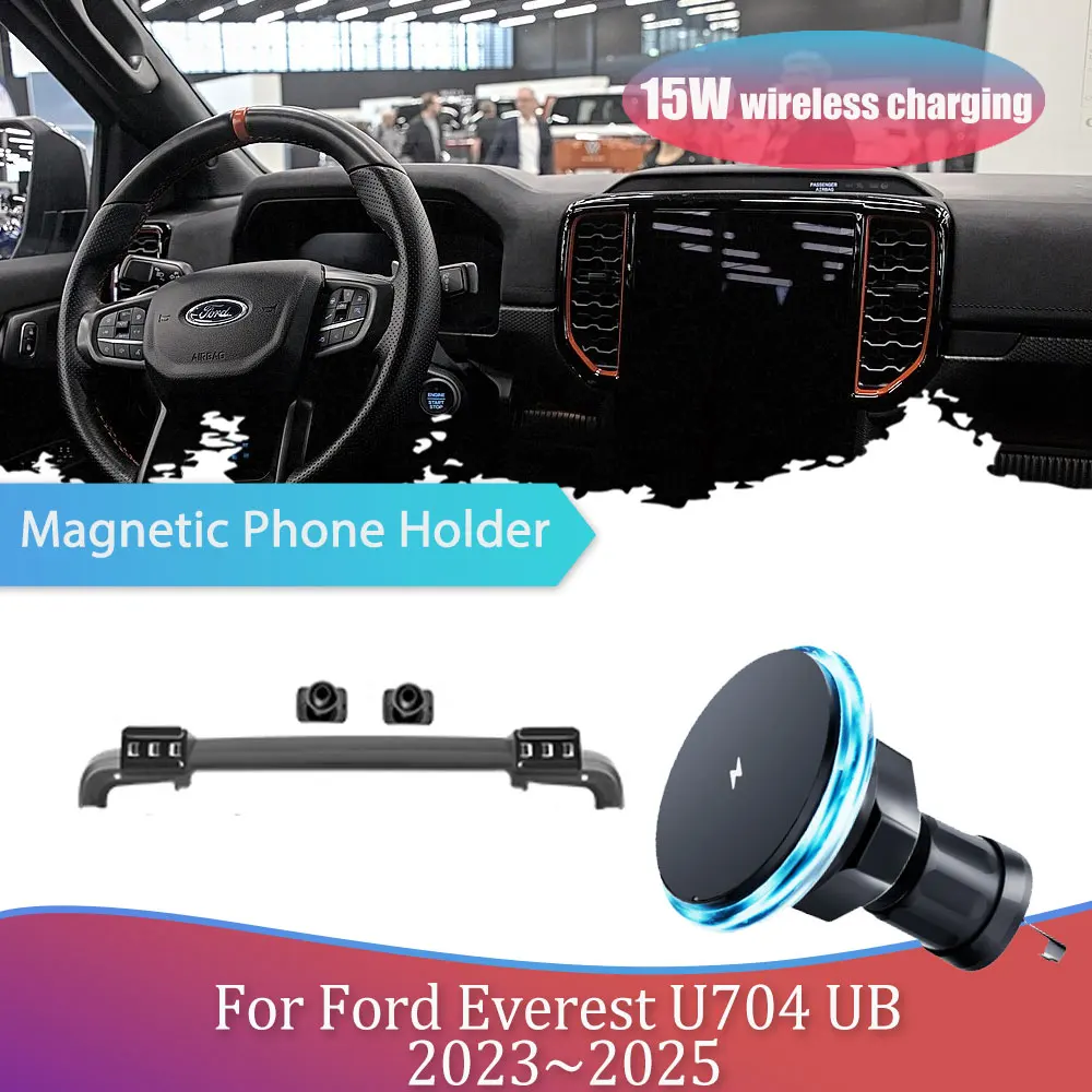 

Автомобильный держатель телефона для Ford Everest U704 UB 2023 ~ 2025 2024, магнитный экран, поддержка GPS, аксессуары для беспроводной зарядки iPhone