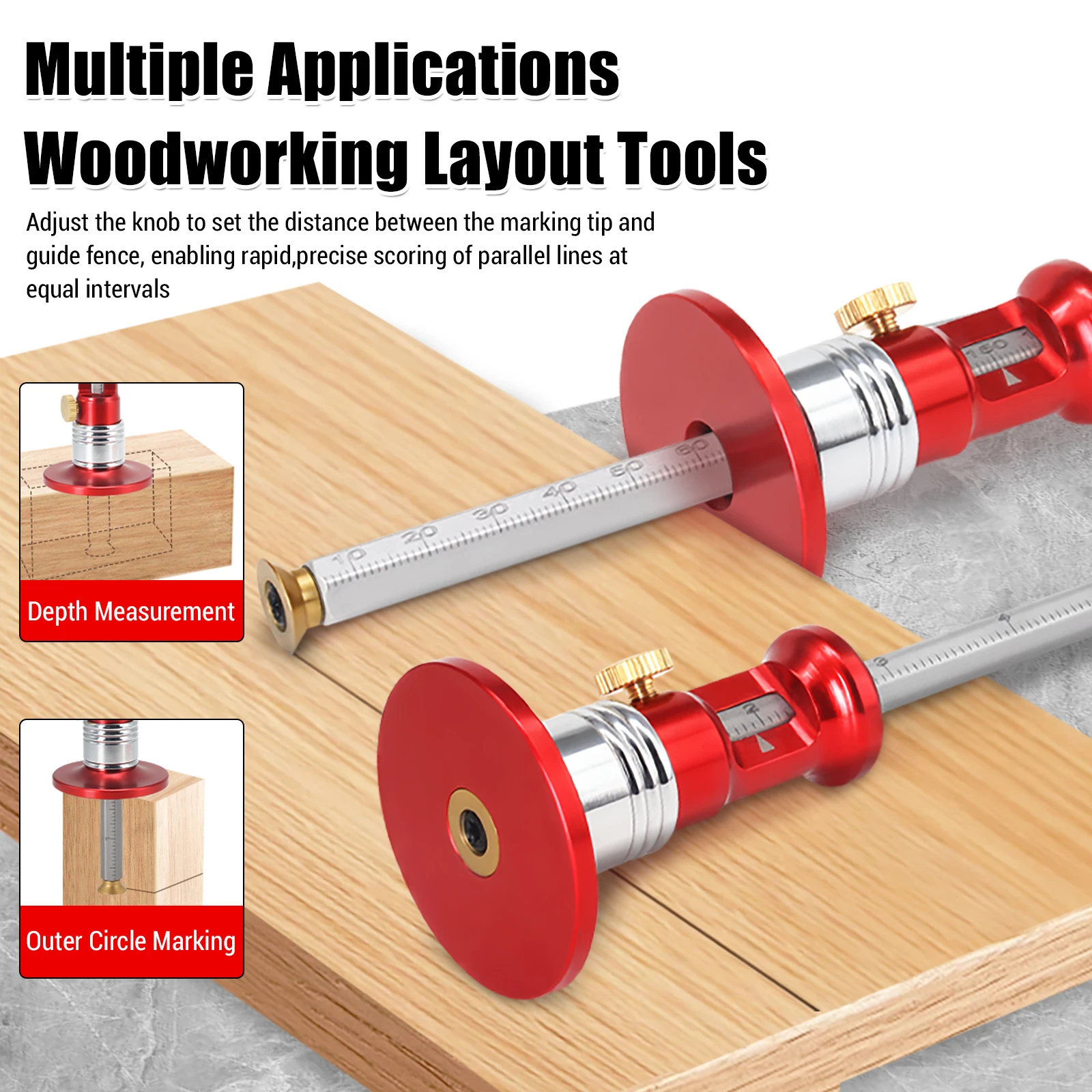 

Precision Woodworking Marking Gauge 4 Functions for Straight Lines Circles Arcs Curves with Dual Metric Imperial Scale