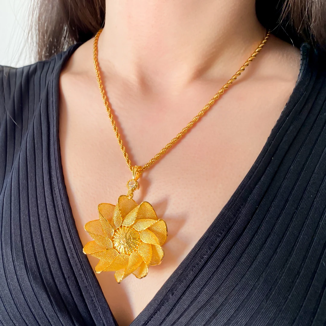 Kalung Wanita Berlapis Emas 22K 60 Cm Perhiasan Aksesori Kerja Tulle Buatan Tangan Kustom Hadiah Organisasi Pertunangan Pernikahan