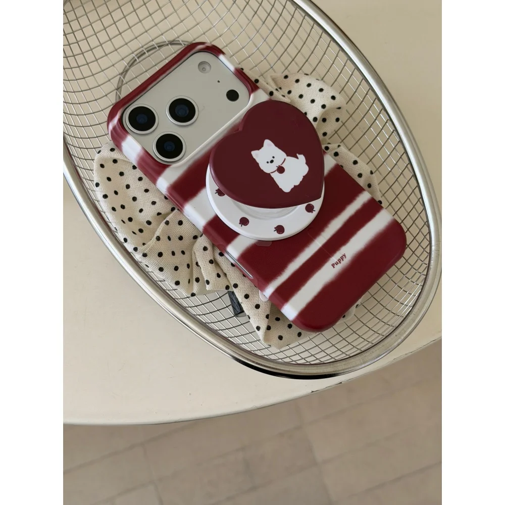 

Korean INS fashion striped polka dot love puppy for magsafe holder phone case for iPhone17 16 ProMax 14 15 ProMax fashion Fundas
