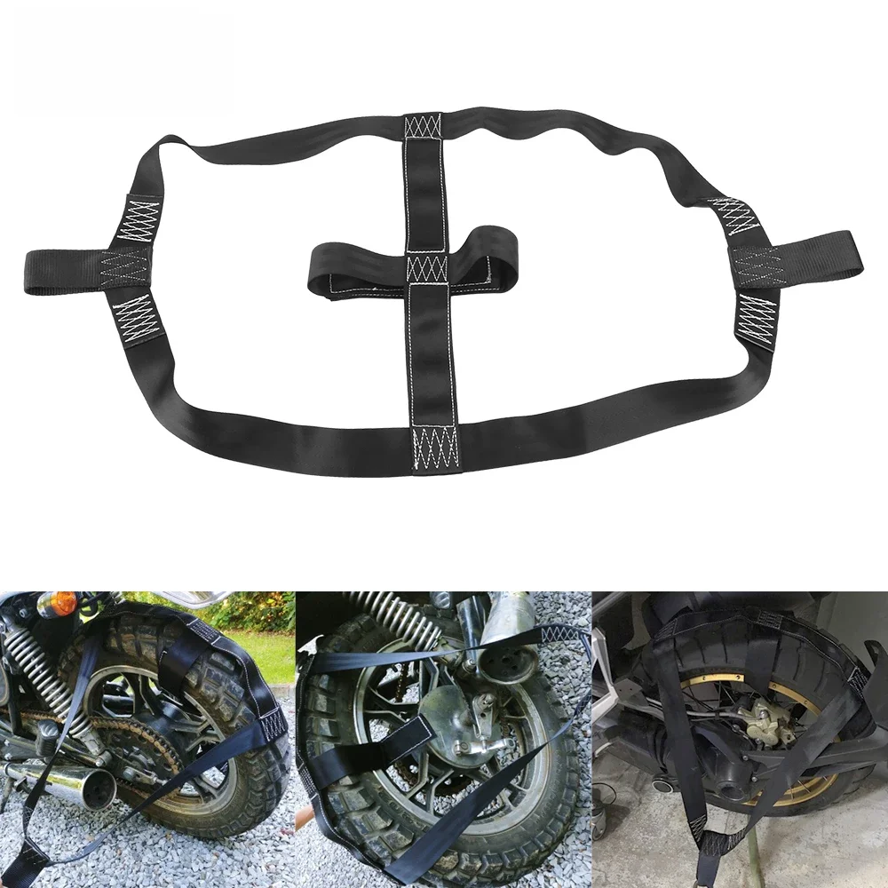 Support de roue arrière de moto, 1000KG, chaînes de pneus, ceinture de harnais, sangle de remorquage, attaches de transport, fixation des remorques