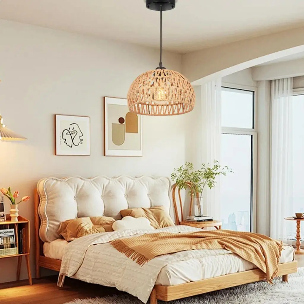 

Подвесные светильники из пеньковой веревки Ресторан Чайная комната Бар Спальня Гостиная Люстра Подвесной светильник ручной работы в японском стиле E27 ﻿