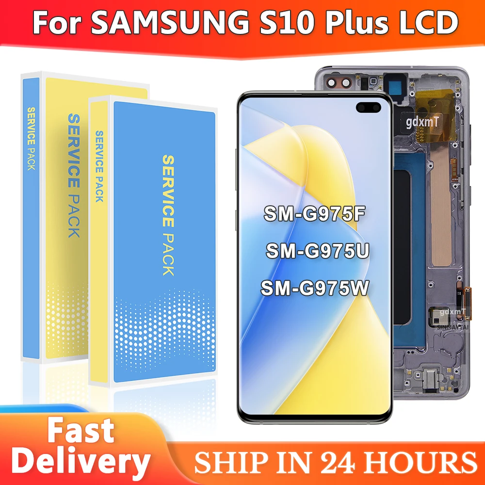 

AMOLED S10+ LCD With Frame For SAMSUNG S10 Plus G975 G975F SM-G975F LCD Display Touch Screen Digitizer Assembly