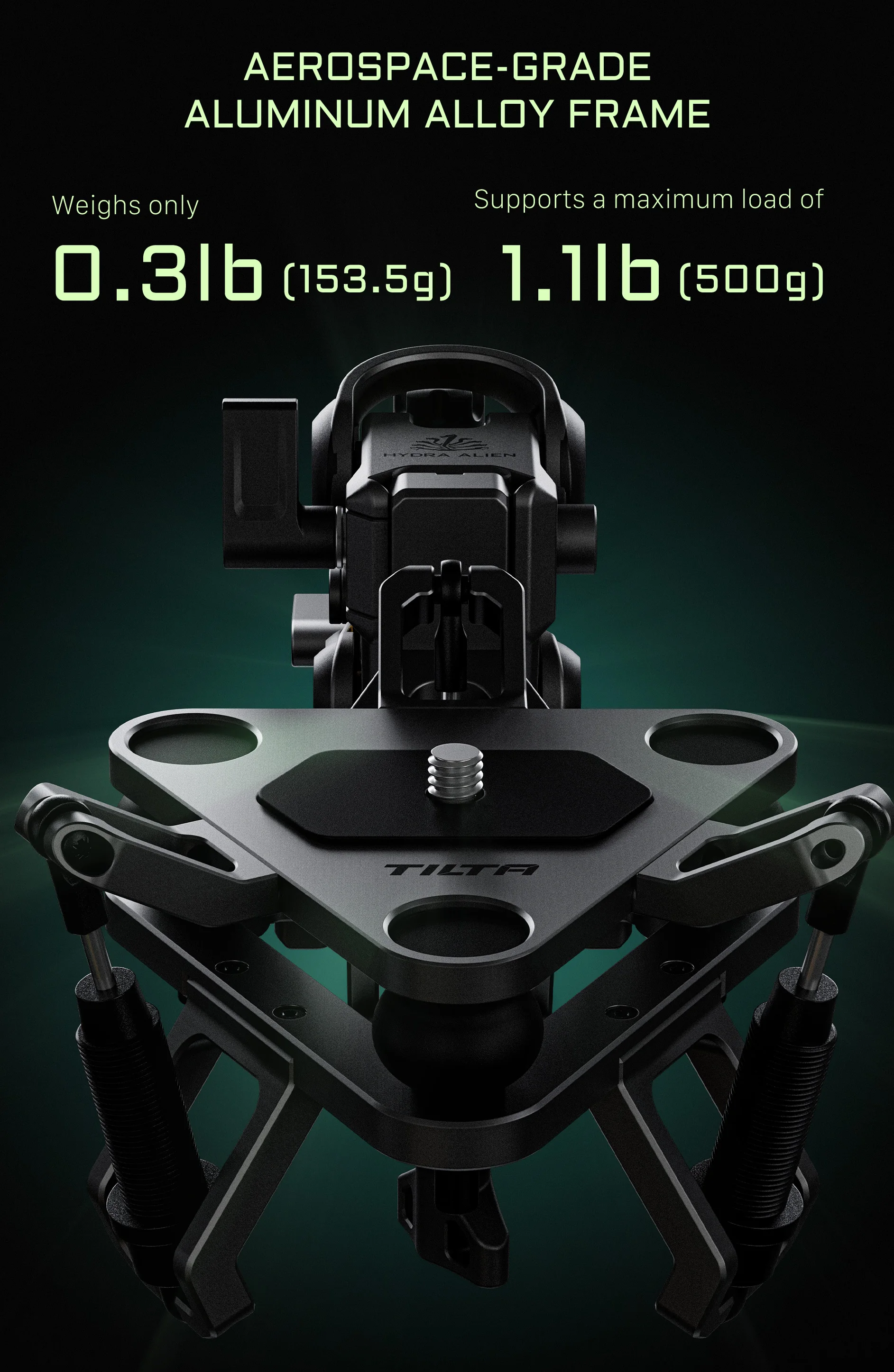 TILTA Hydra Alien Mini Biking mit universellem stoßdämpfendem Kopf für Pocket3/Pocket4pro/Go Pro10/11/12/Action4/5pro/Insta360 X3/4 – Detail 5