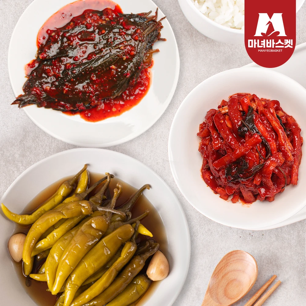 [마녀바스켓] 밥도둑 반찬 BEST 무말랭이1kg+깻잎무침1kg+간장고추장아찌1kg