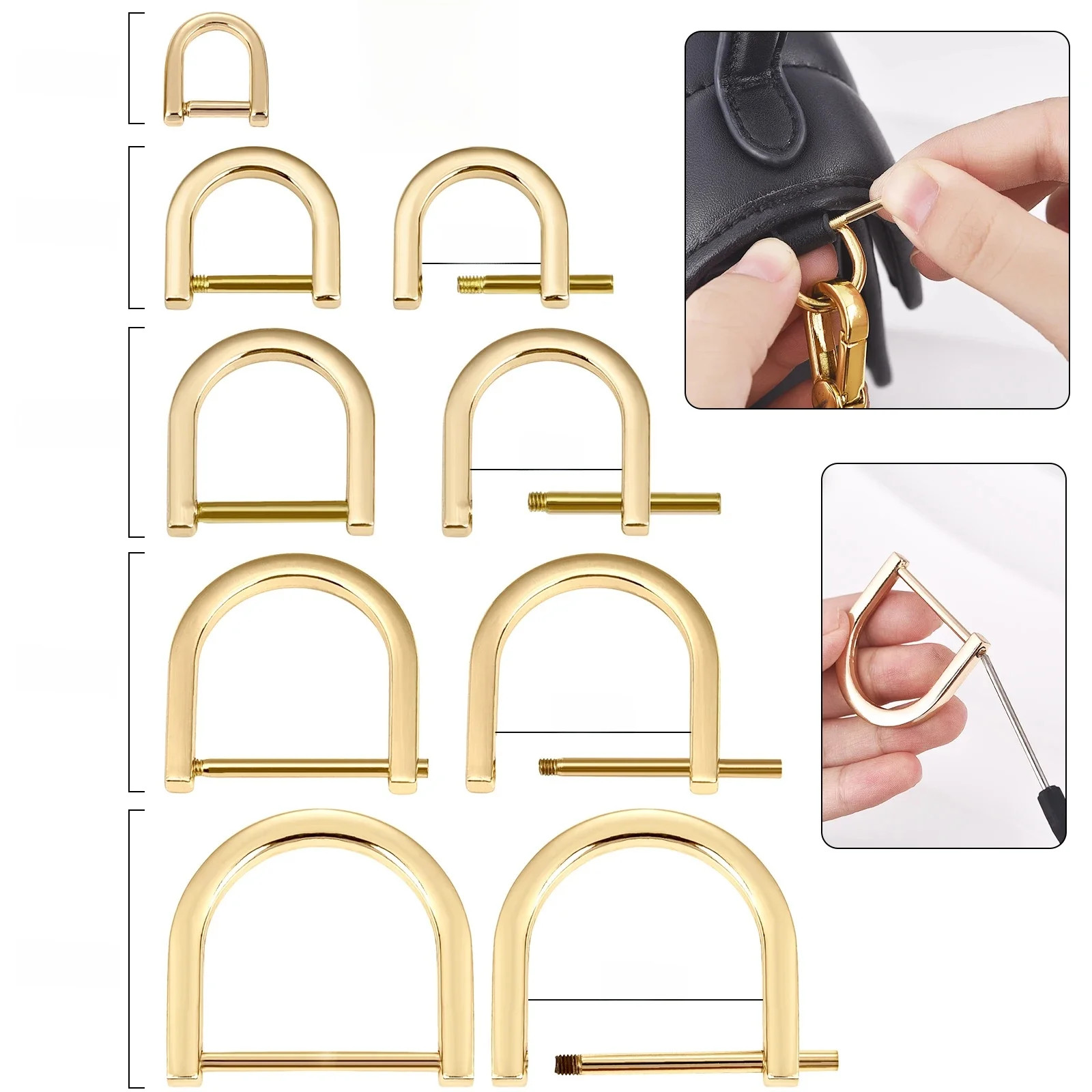 Fermoir mousqueton en forme de D pour l'artisanat du cuir, poignées amovibles, sangle de ceinture, poignée de sac initiée, ouverture en métal, anneau en D, 0.9-3.2cm, 2 pièces