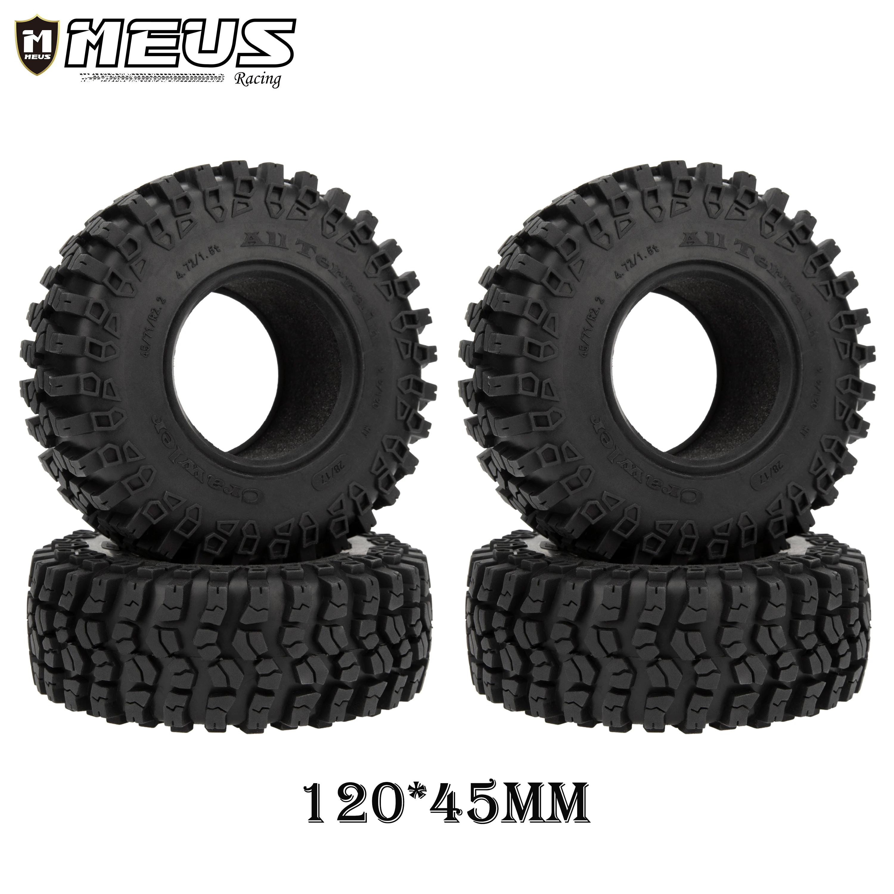 Meus Racing 2.2in Wheel 120mm Tire 2.2\'\' Rubber Tyre 120*45mm for 1/10 RC Rock Crawler SCX10 SCX10 II 90046 TRX4 D90