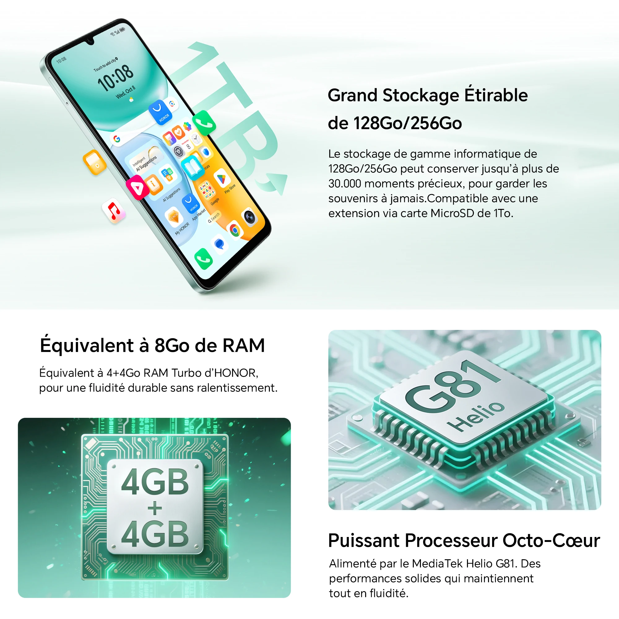smartphone honor caméra 50mp – vue détaillée