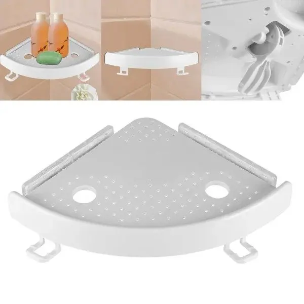 

Corner Shelf Organizer for Bathroom Kitchen Wall Mounted Non-Marking with Hooks Storage Rack for Kitchen Corner