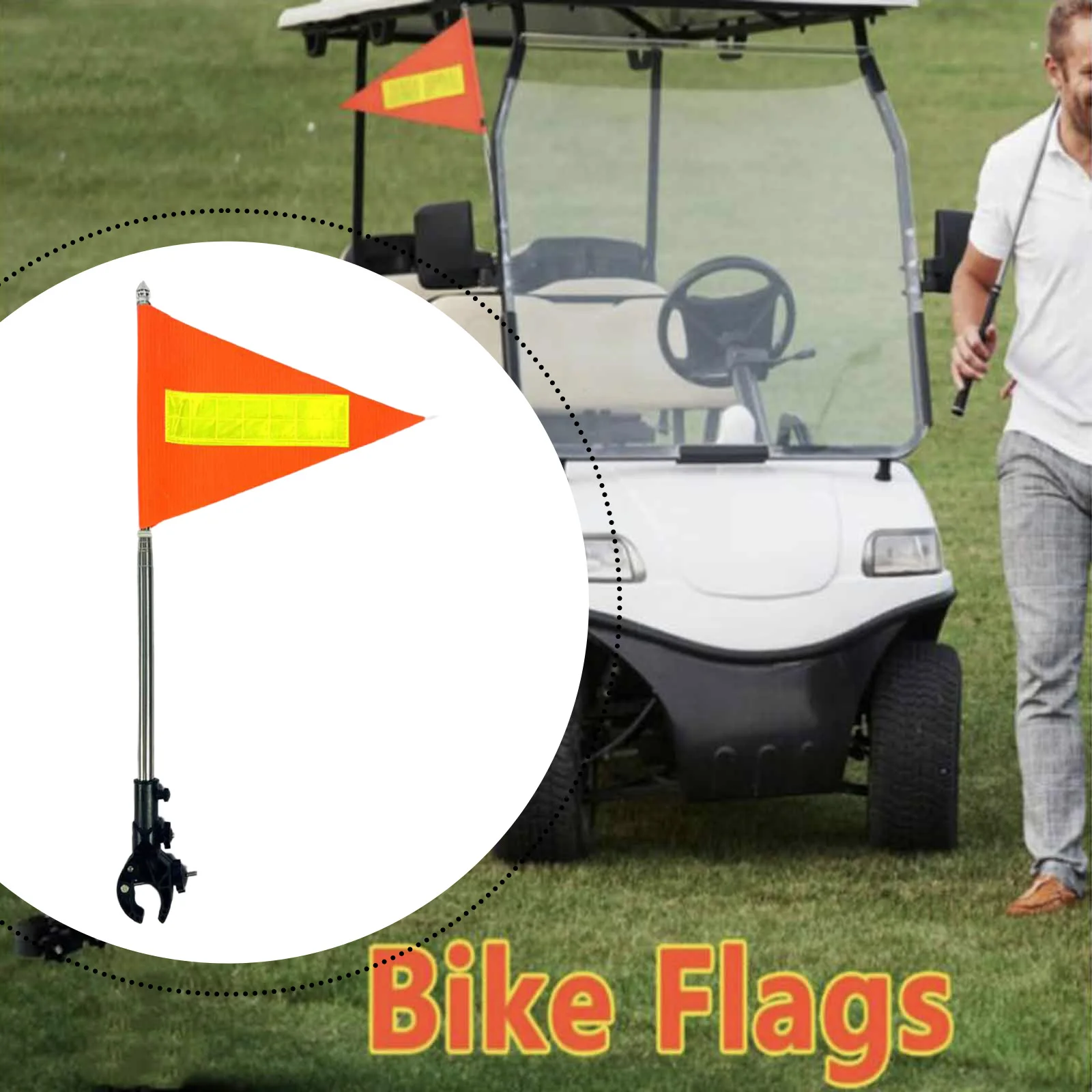 

High Visibility Golf Cart Flag Pole Kit with Reflective Strips Night Flag Holder Accessories for Club Motorcycle Golf Courses