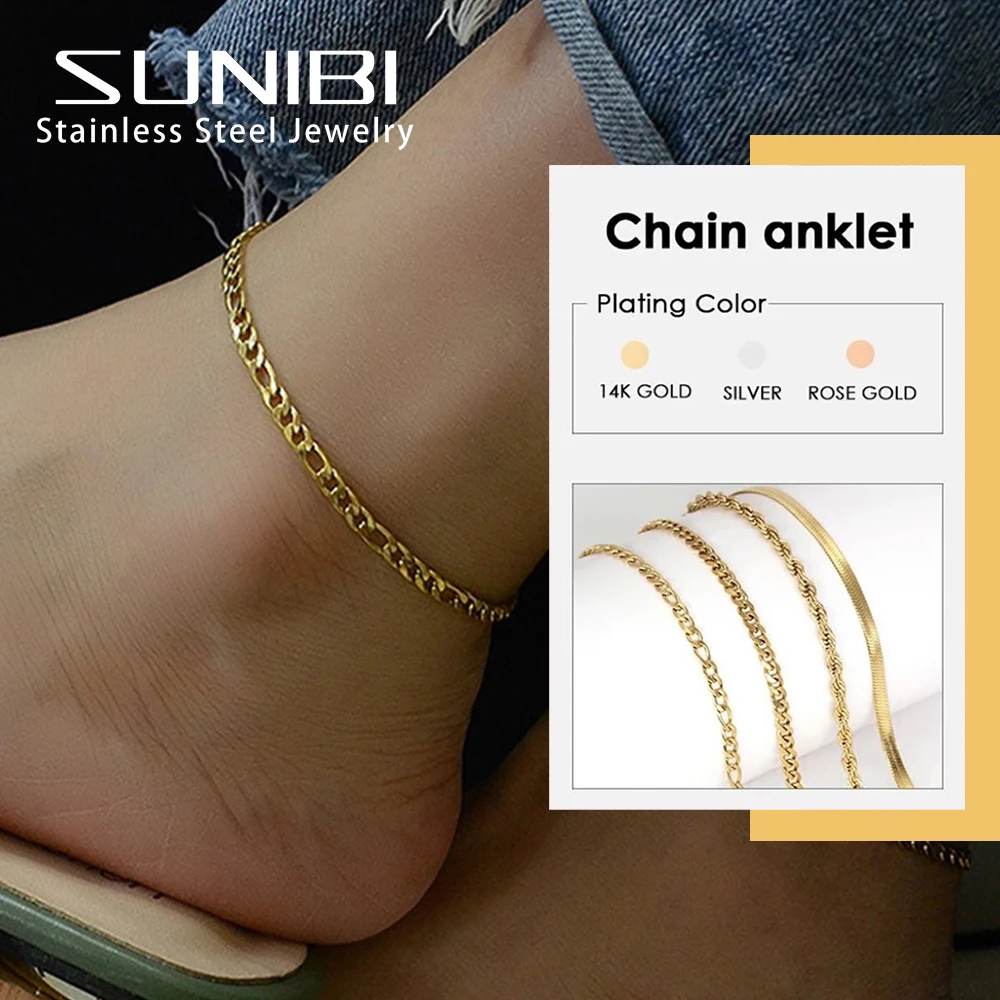 SUNIBI – bracelets de cheville en acier inoxydable pour femmes, chaîne à maillons Figaro, bijoux de pied, pour jambes, style cubain, Hip Hop, rappeur, vente en gros/Dropshipping