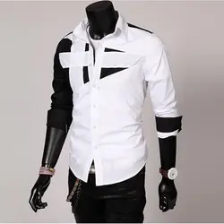 Fashionable men's luxury high-quality casual office formal T-shirt shirt spliced black and white with popular style tops