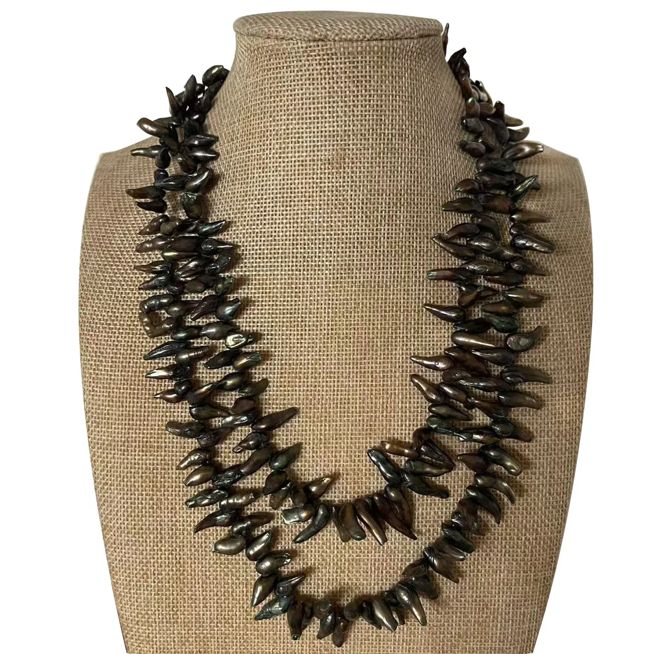 48 inches 10-15mm Side Drilled Dark Green Natural Blister Pearl Necklace