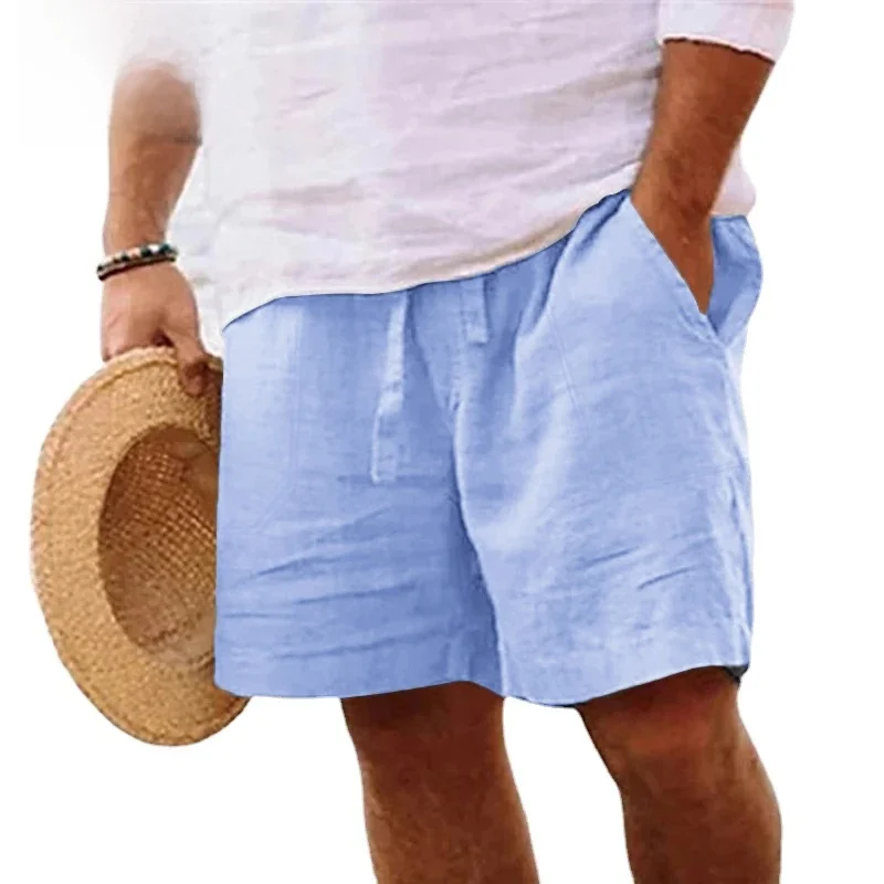 Nowe męskie bawełniane spodenki sportowe w jednolitym kolorze, lekkie, oversize, szorty plażowe, męskie spodenki do biegania, duże rozmiary, krótkie spodenki męskie. — zdjęcie 2