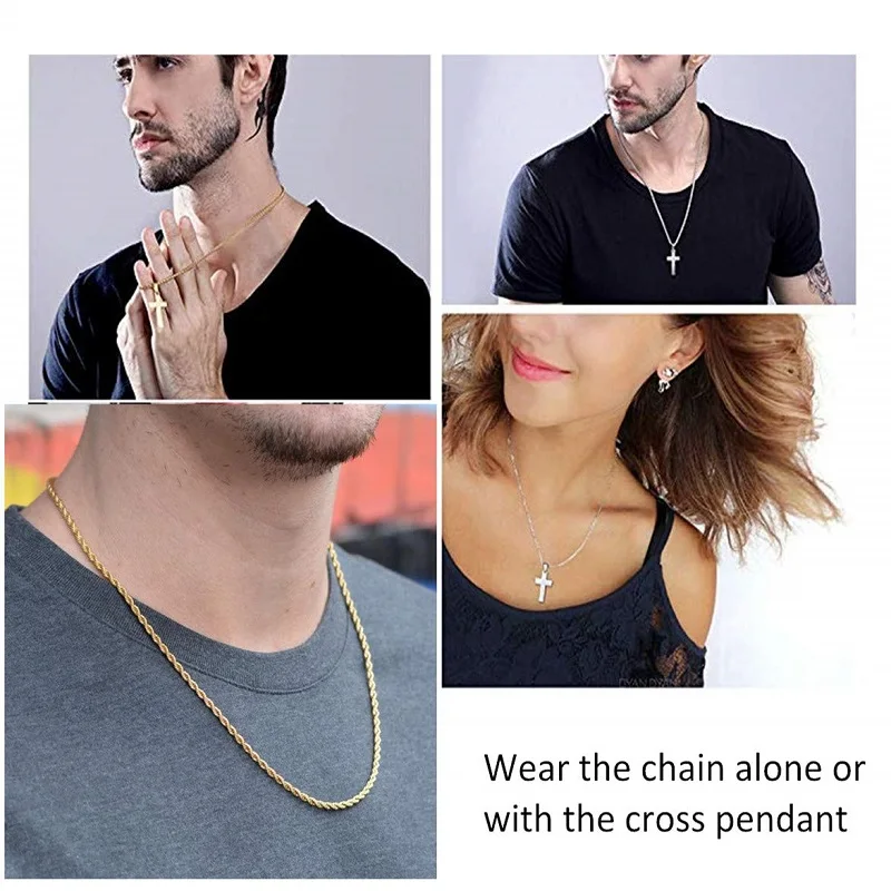 3mm Mode Neue Edelstahl Kreuz Anhänger Halskette für Männer Frauen Wist Seil Kette Halskette Colliers Partei Schmuck Vintage geschenk