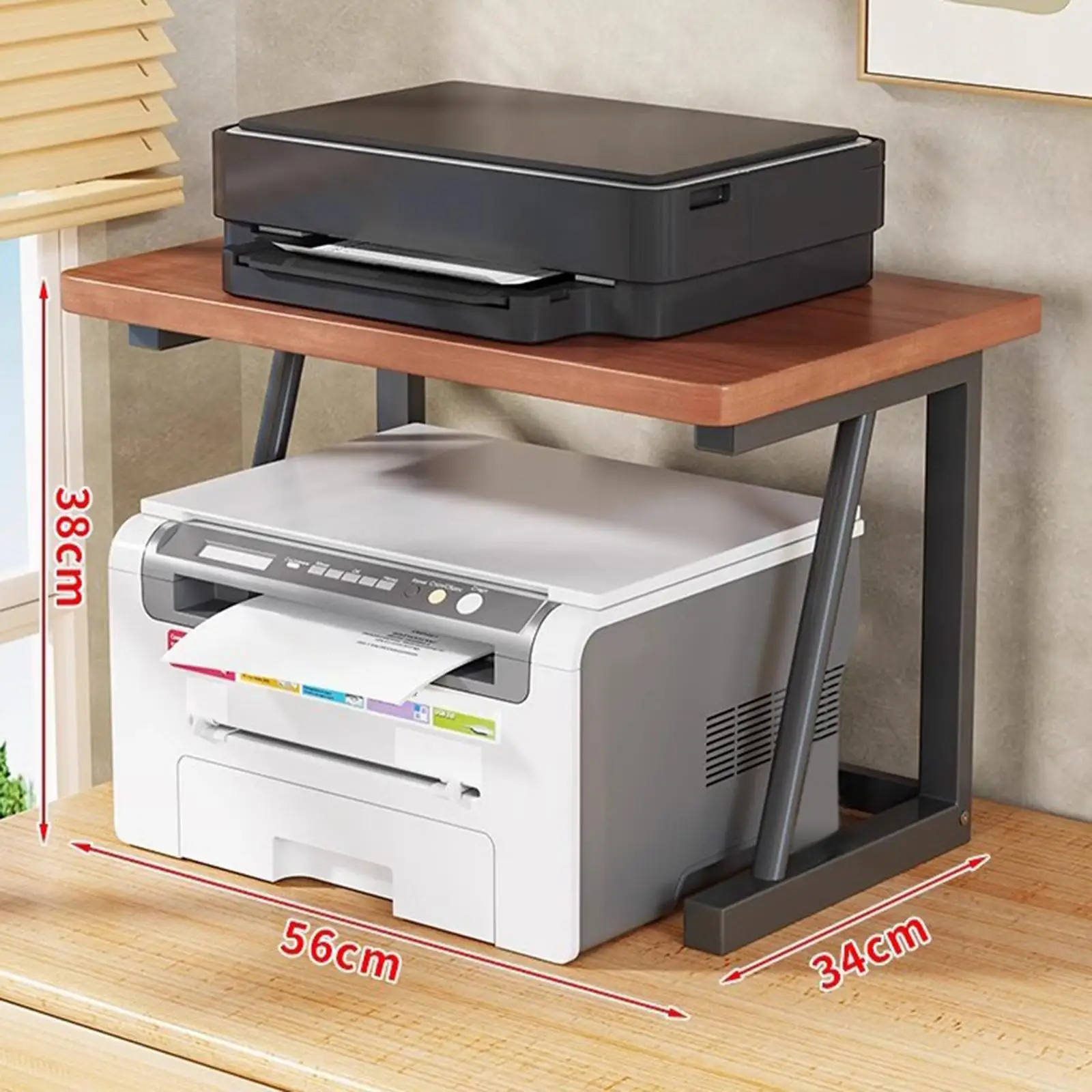 

2-Tier Desktop Printer Shelf Wood Modern Sturdy Stylish Desktop Printer Stand for Fax Machine 3D Printer Office Copier Home