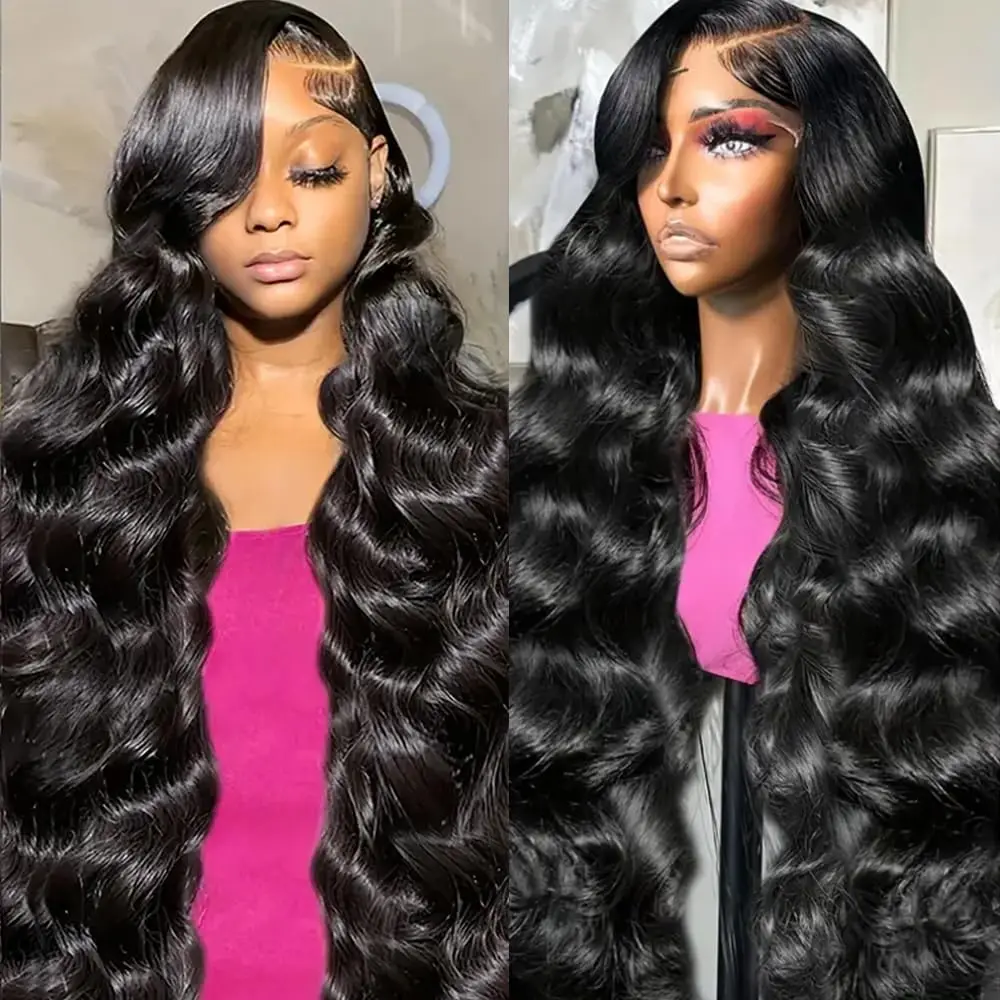 

200 Density 30 Inch 1B Black Body Wave Lace Front Human Hair Wigs Colored Highlight 13x6 HD Lace Frontal Wig Human Hair