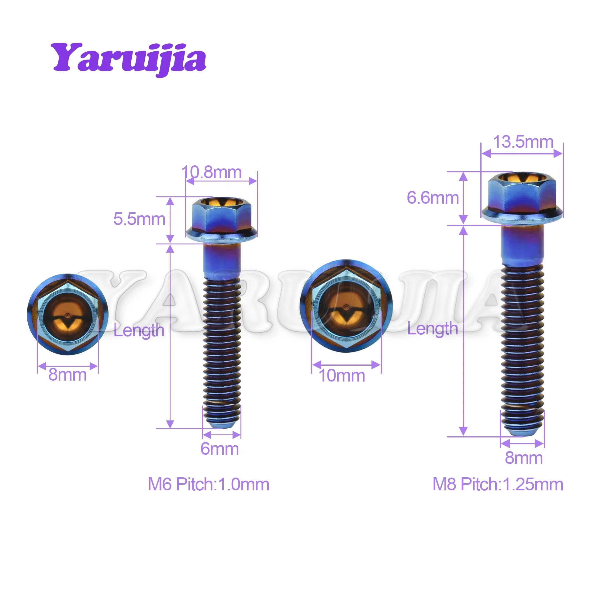 Yaruijia Titanium Bolt M6/M8x15/20/25/30/35/40/45/50~100mm Hex Flange Head Screws for Bicycle Motorcycle Parts