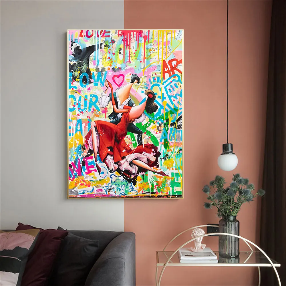 

Abstract Couple Dancing Posters Prints Graffiti Pop Street Wall Art Canvas Painting Pictures For Living Room Home Decoration