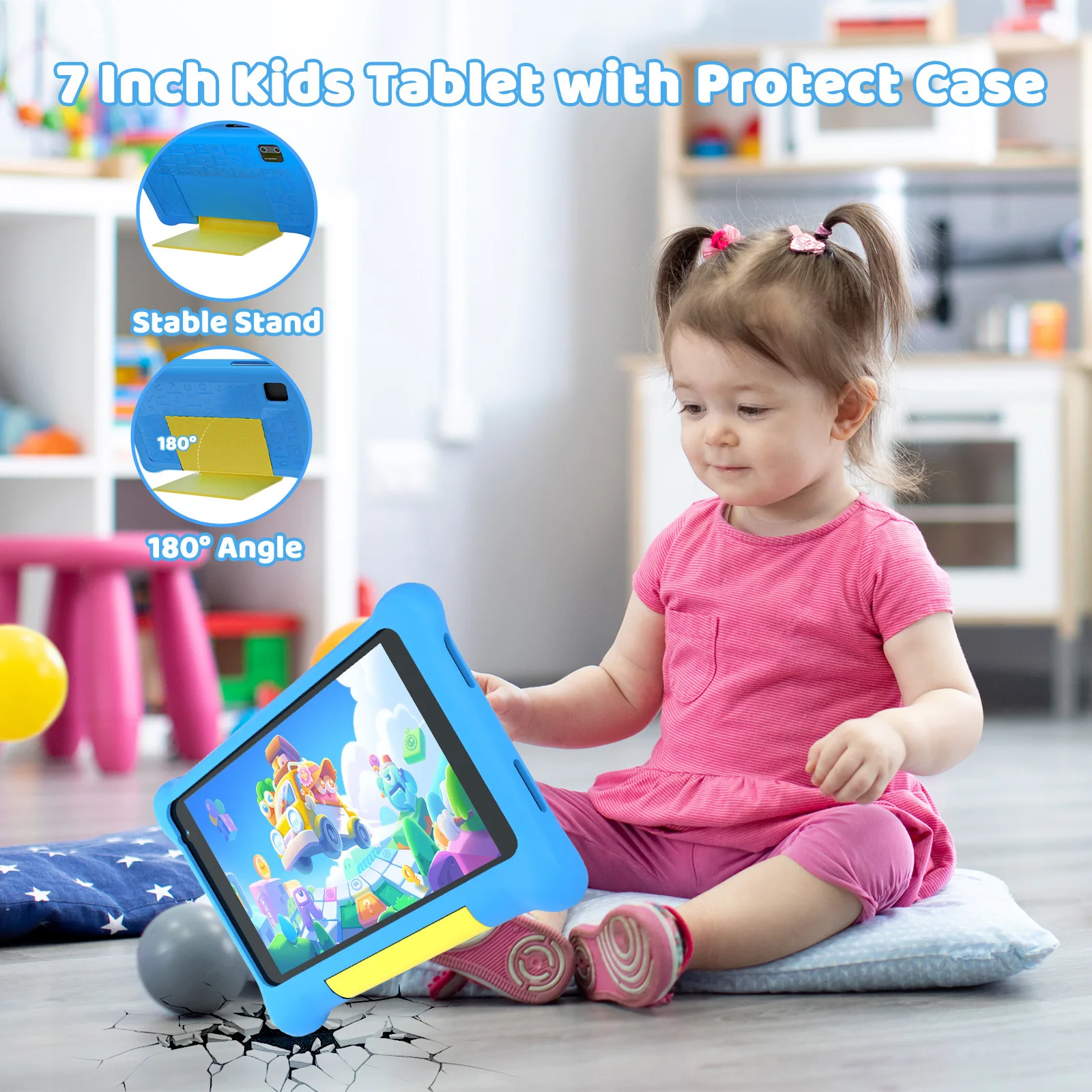 TK707 Tablet per bambini da 7 pollici Android 13 Quad Core 5 GB RAM 32 GB ROM 128 GB Espandi WiFi Bluetooth Regalo per bambini Software per bambini Gioco Pad