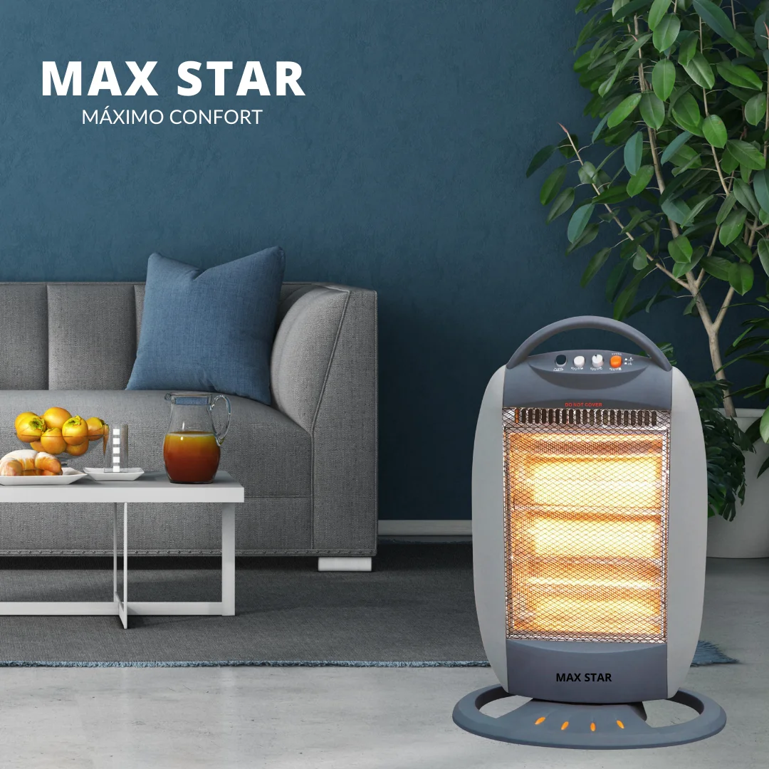 Max Star halogen stove 1200W 3 bars low consumption 3 heat positions portable heating security Anti-roll oscillating