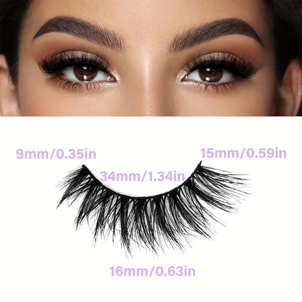 5 pares de pestañas ojo de gato 3D naturales postizas, esponjosas suaves cruzadas con banda transparente, pestañas manga esponjosas para maquillaje 4