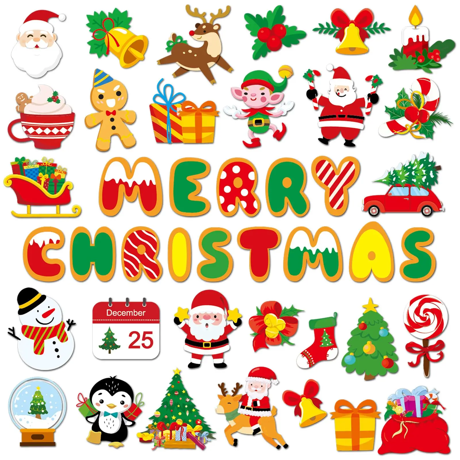 36 Pieces Christmas Refrigerator Magnets Merry Christmas Magnetic Refrigerator Cover Santa Claus Fridge Magnet Stickers Happy Ho