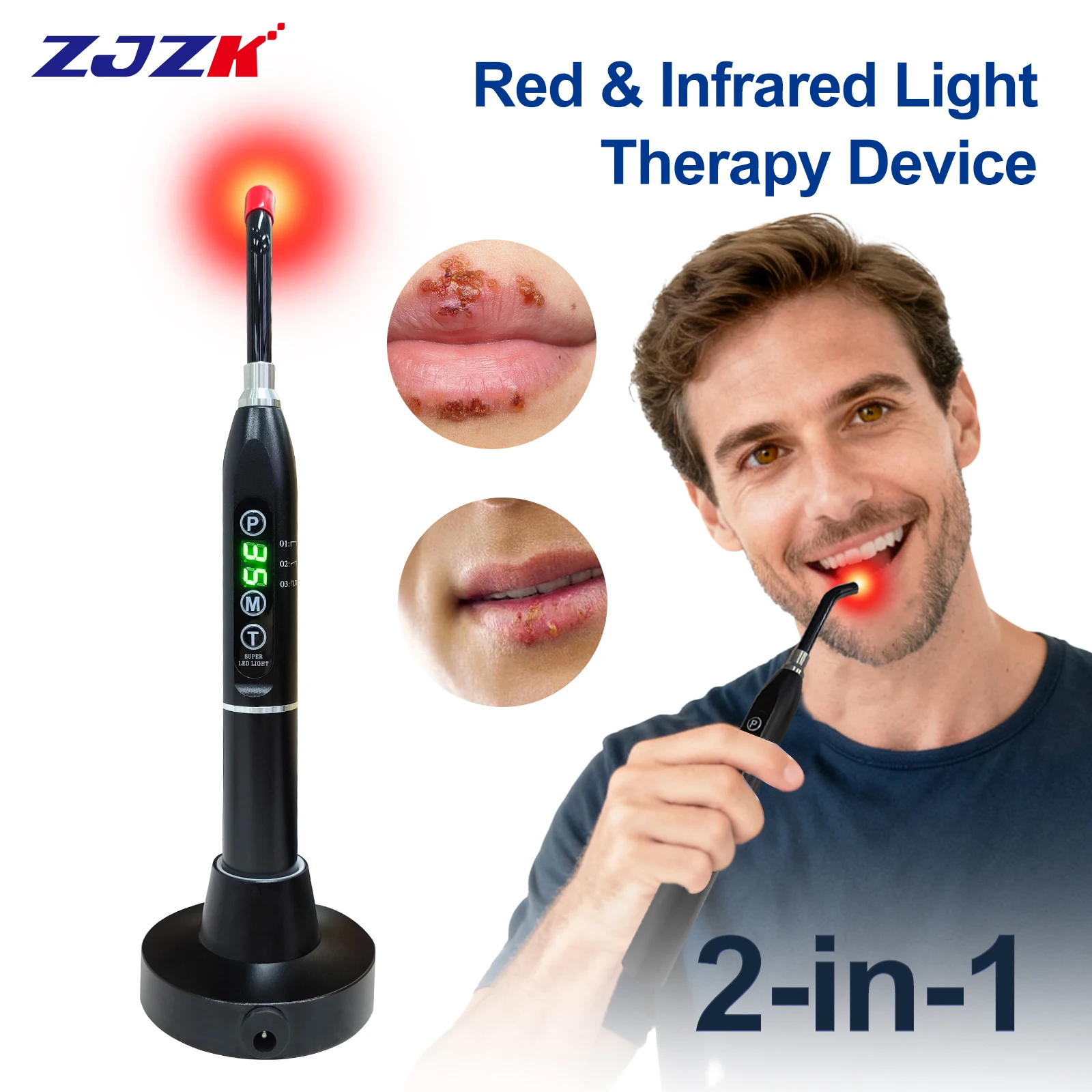 

Cold Sore Pain Relief Red Infrared Light Therapy Device for Mouth Nose Ear Knee Feet Hands Ankle Canker Sore Treatment Home Use