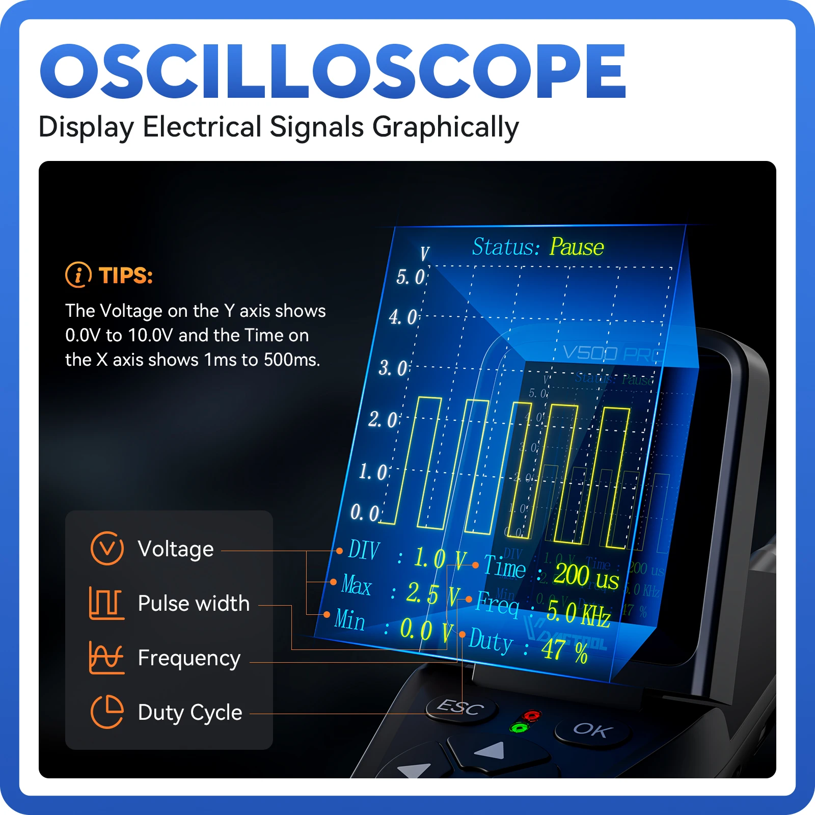 Tester obwodów samochodowych VDIAGTOOL V500PRO 12V/24V, sonda do testowania obwodów zasilania, lokalizator wyłączników, wykrywacz uszkodzeń obwodu. — zdjęcie 6