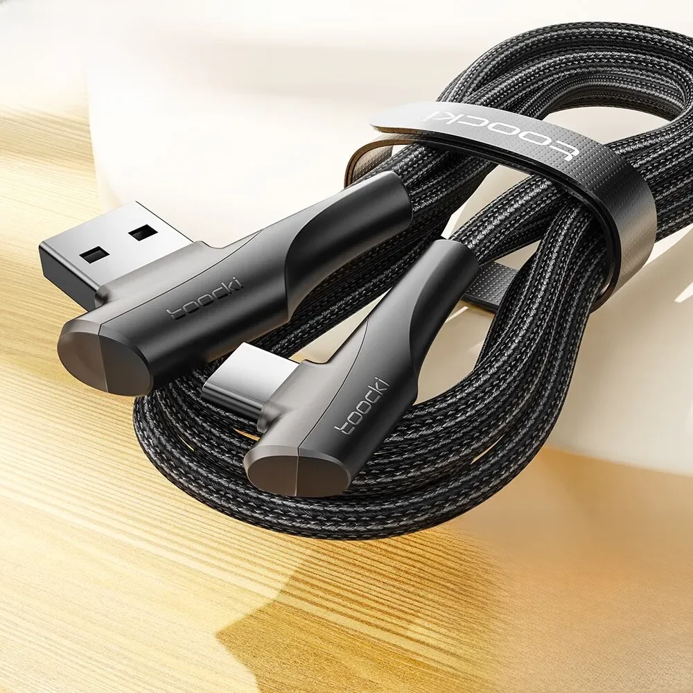 Toocki 3A Kabel USB Szybkie ładowanie 3.0 Kabel do szybkiego ładowania Typ C 90-stopniowy podwójny kolanko do transmisji danych dla Huawei Xiaomi Samsung Realme — 2