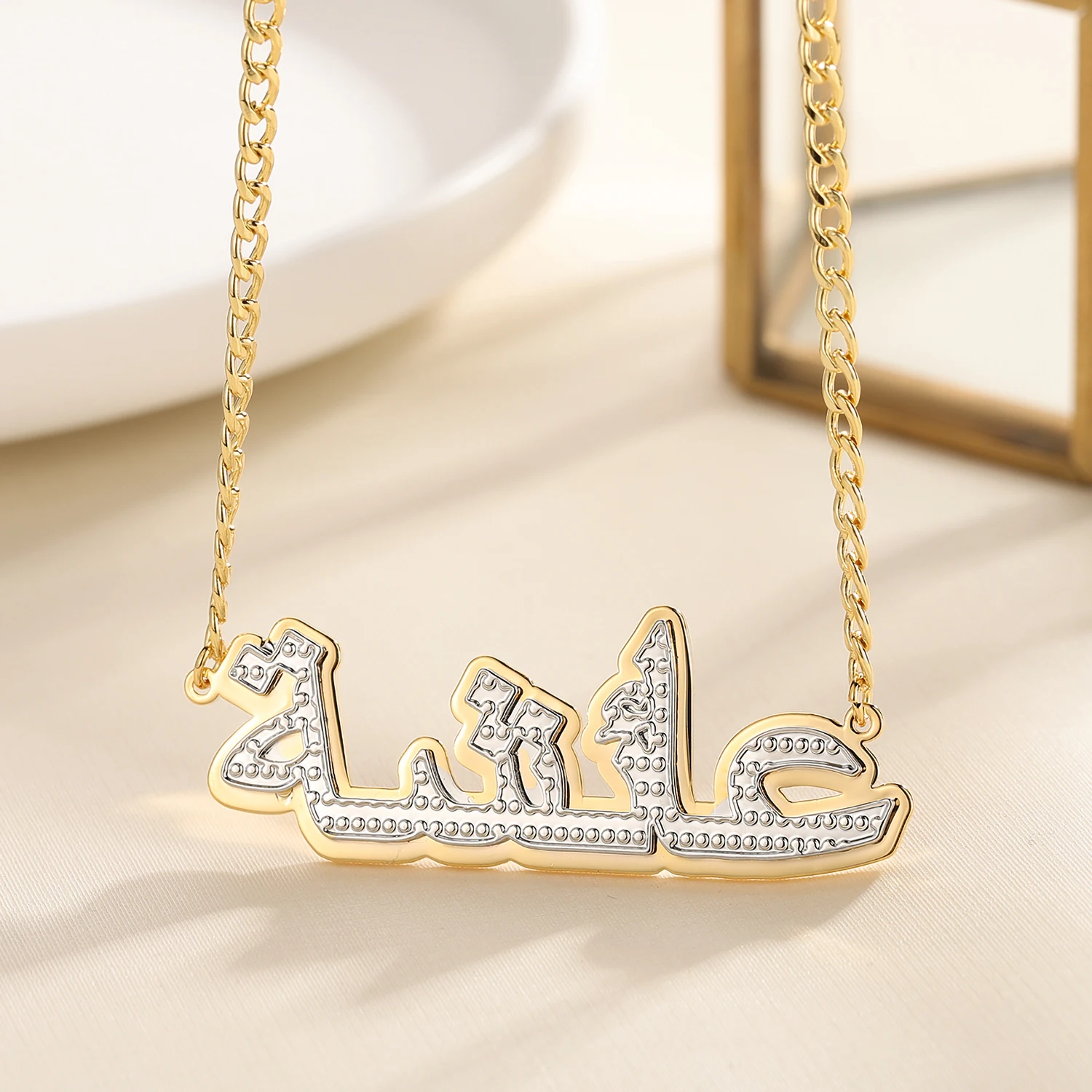 Personalized Double Name Necklace Arabic 18K Gold Plated Two Tone Pendant Custom Arabic Chocker Jewelry For Women Gifts