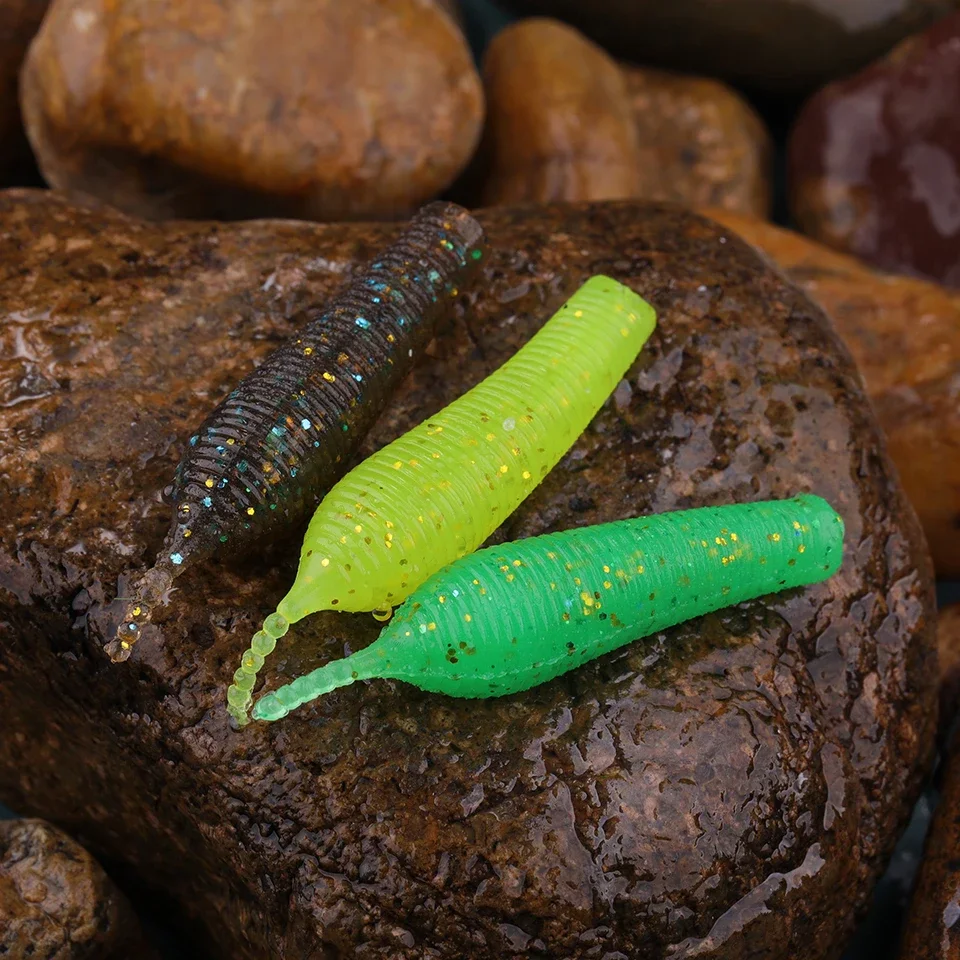 Caminhada peixe 6 pçs 55mm 2.6g flutuante macio iscas de pesca tpr agulha cauda minhoca isca