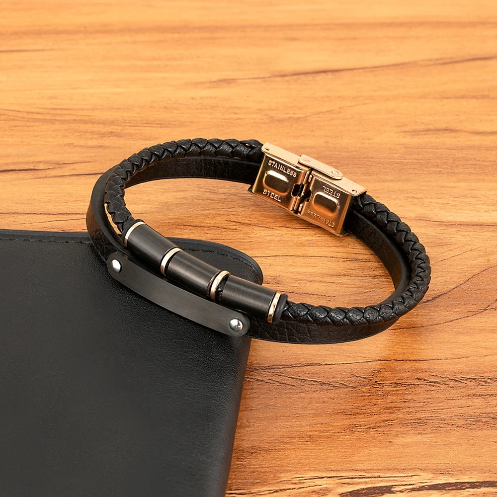 TYO New Trendy Men Rope Bracelet Handmade Weave Leather Bracelet Homme Stainless Steel Accessories Jewelry Accessory Party Gift