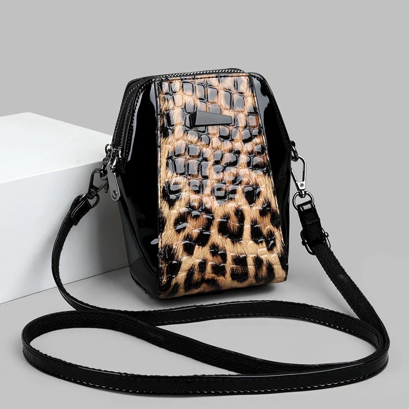 Trendy Leopard and Crocodile Pattern Patchwork Handbag Women’s Mini Shoulder Crossbody Bag