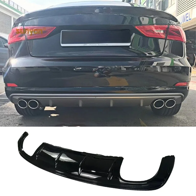 Czarny błyszczący dyfuzor tylnego zderzaka do Audi A3 8V Standard Pre Facelift 2013-2016 (Nie pasuje do A3 S-Line S3) Sedan Tuning Bodykit — zdjęcie 2