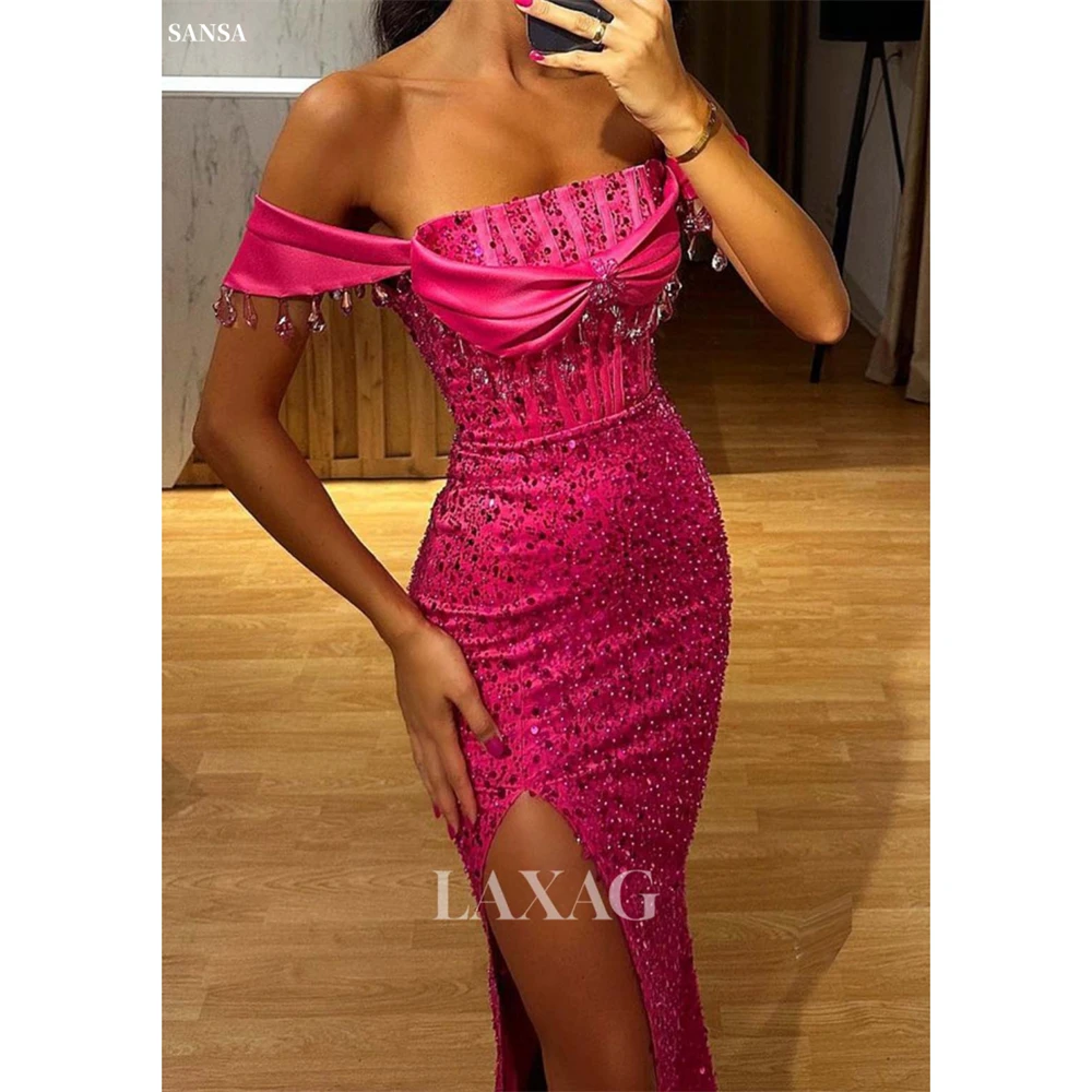 

Sansa индивидуальное пурпурное платье русалки с разрезом по бокам и открытыми плечами, платье для выпускного вечера со стразами, Vestidos De Noche, вечер длиной до пола, 2025 г.