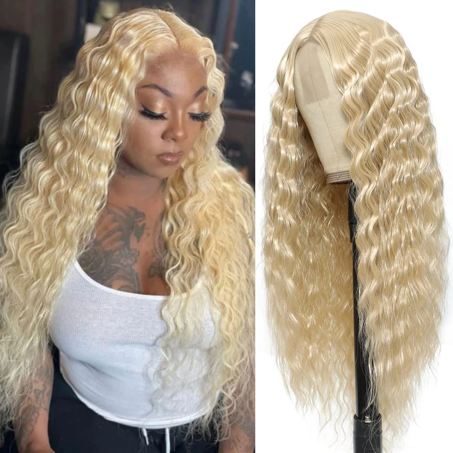 

613 Lace Front Wig Human Hair 13x4 Blonde Wig 180 Density HD Lace Frontal Wig Blonde Deep Wave Human Hair Pre Plucked For Women
