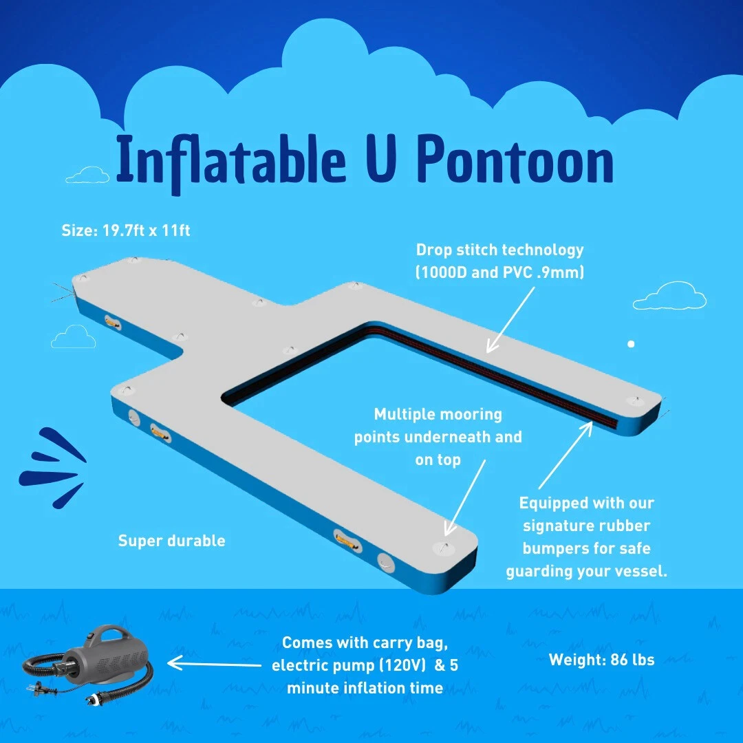 6.5 メートル大型ポータブルインフレータブル U ポンツーンドックプラットフォームステーション U ポンツーンジェットスキーヨットボート駐車場