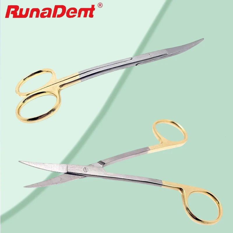 2pcs Premium Gold Handle Double Curved Dental Scissors - Surgical Dissecting Tool for Dentist Medical Instruments