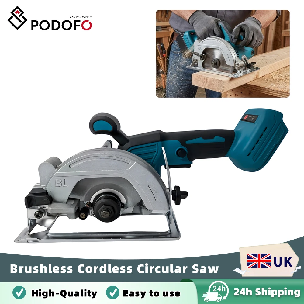 Podofo 5.5 Inch Cordless Brushless Circular Saw 140mm Handheld Woodwork Saw Power Tool Without Blade