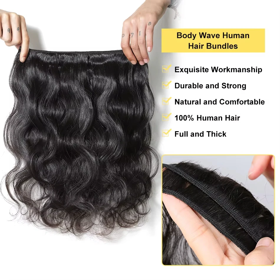 حزم موجة الجسم لحمة شعر الإنسان 12A موجة المياه الطبيعية 100% ريمي غير المجهزة النسيج 10-32 بوصة ملحقات آلة لحمة مزدوجة