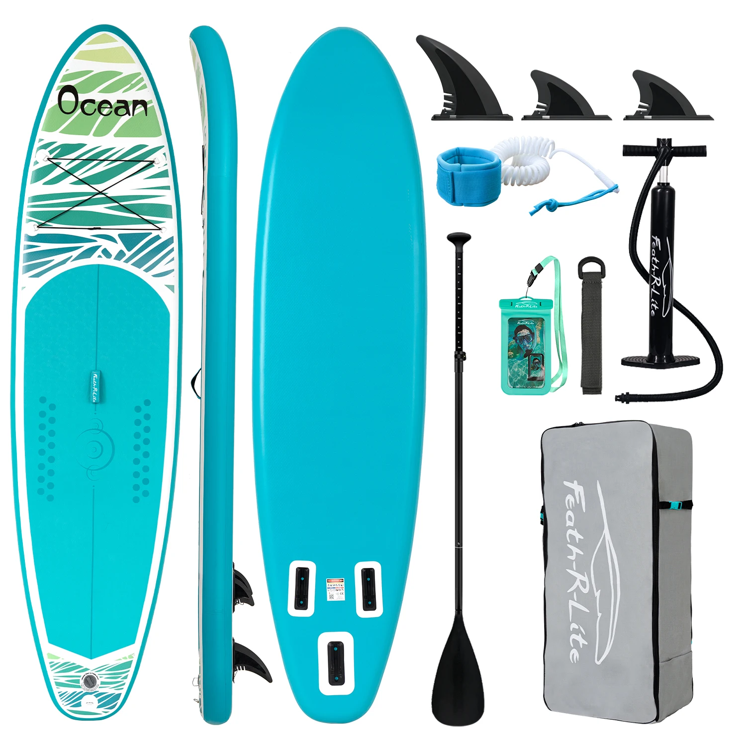 FunWater SUPFR01E 320cm-350cm Aufblasbares Stand-Up-Paddle-Board Surfbrett Komplettes Paddleboard-Zubehör Verstellbares Paddel, Pumpe, ISUP-Reiserucksack, Leash, Wasserdichte Tasche, Erwachsenen-Paddle-Board – Detail 23