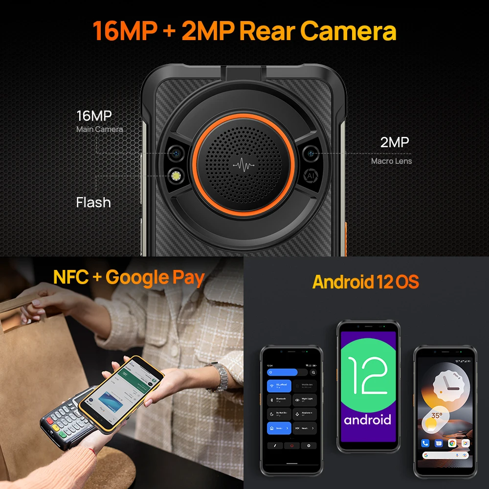 Imagem -05 - Ulefone Power Armor 16 Pro 9600mah Áspero Impermeável Smartphone 64g Rom Android 12 Nfc Robusto Telefone 2.4g 5g Wifi Versão Global