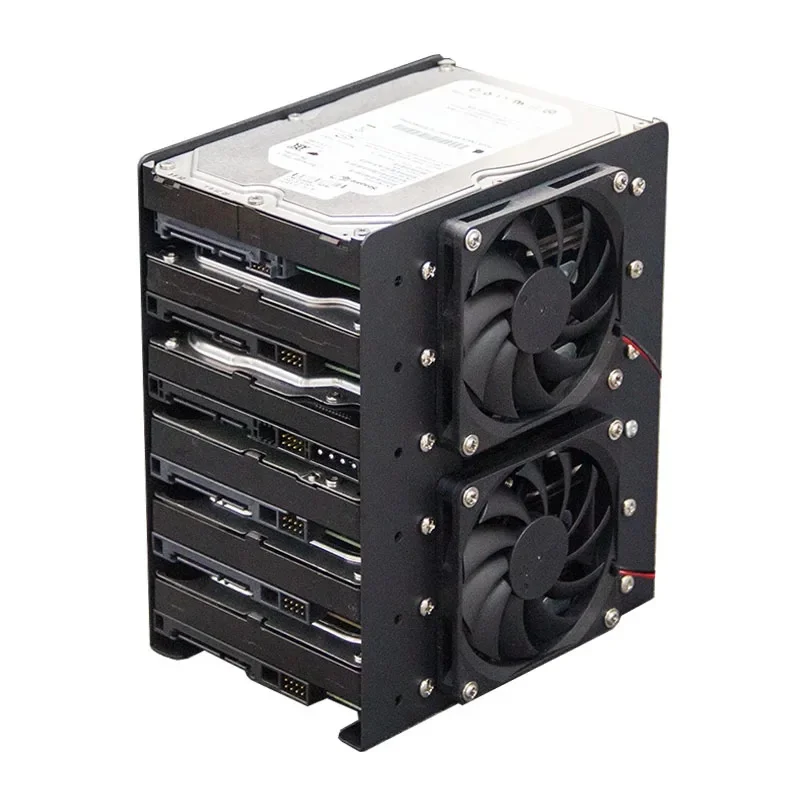 Obudowa z wbudowanym uchwytem na dysk twardy mechaniczny 6F, metalowy uchwyt na 6 dysków twardych 3.5\", nakładany wentylator rozszerzający chłodzenie do obudowy PC. — zdjęcie produktu 7