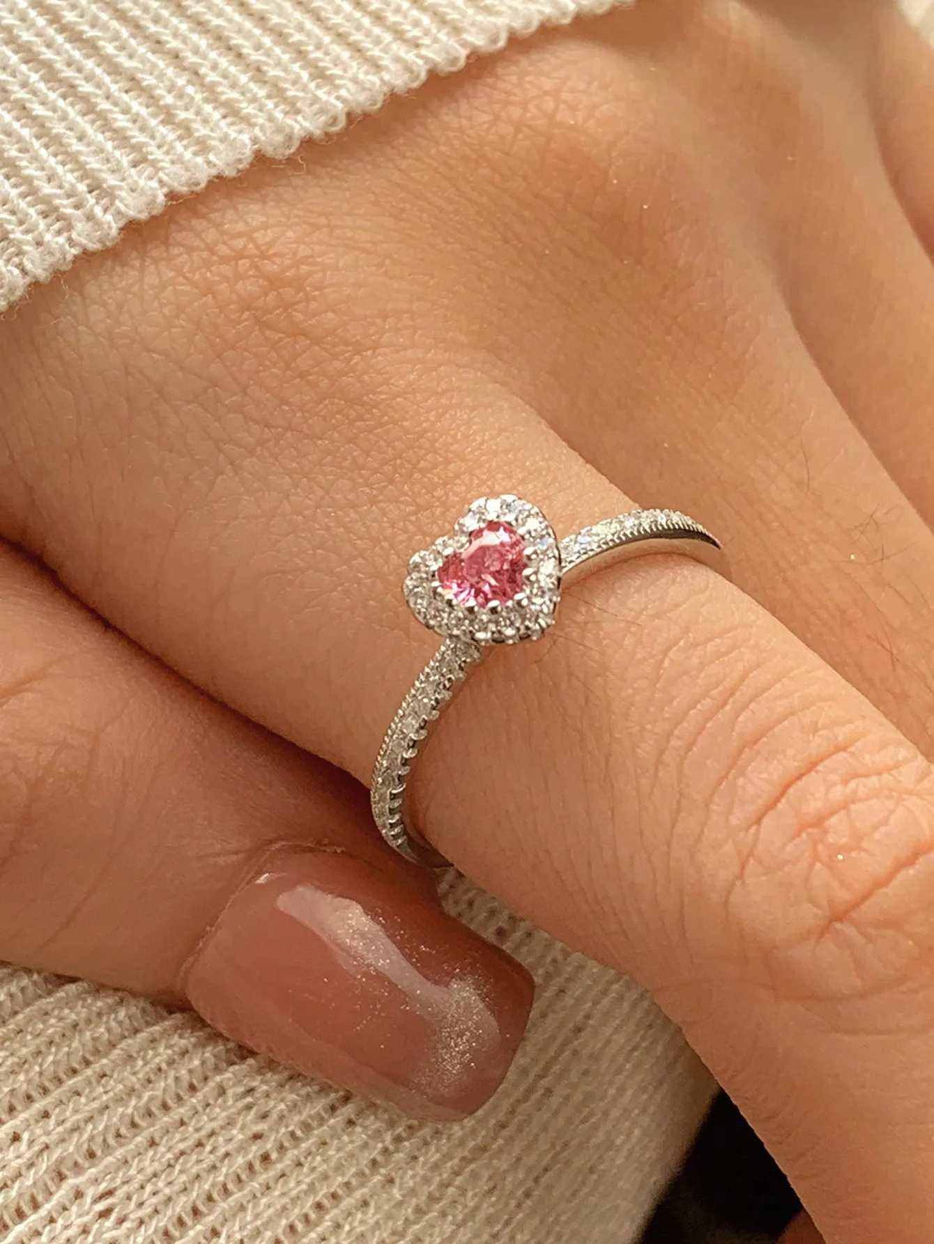 خاتم نسائي على شكل قلب رومانسي من الفضة الإسترليني S925، خاتم وعد على شكل قلب وردي قابل للتكديس، هدية يدوية الصنع لصديقتك، زوجة، مجوهرات راقية، مجوهرات نسائية راقية #1